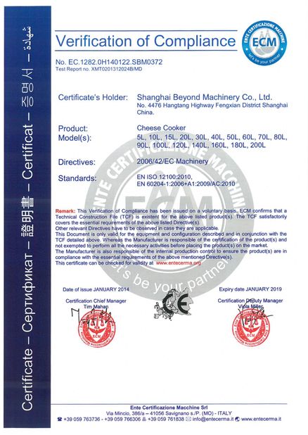 China Shanghai Beyond Machinery Co., Ltd certificaten